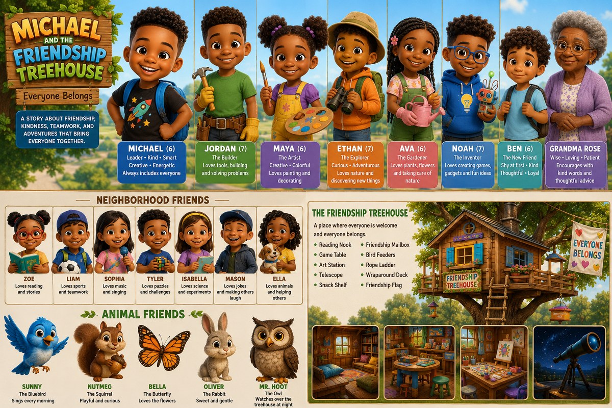 Michael and the Friendship Treehouse characters and neighborhood friends